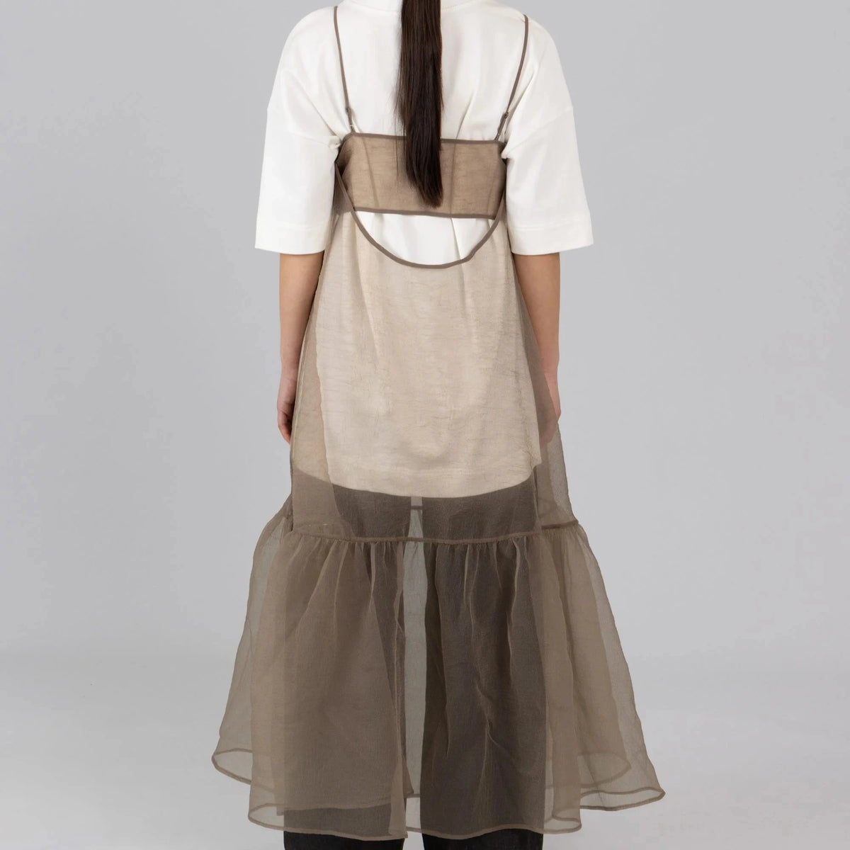 Cut Out Organza Dress in Brown