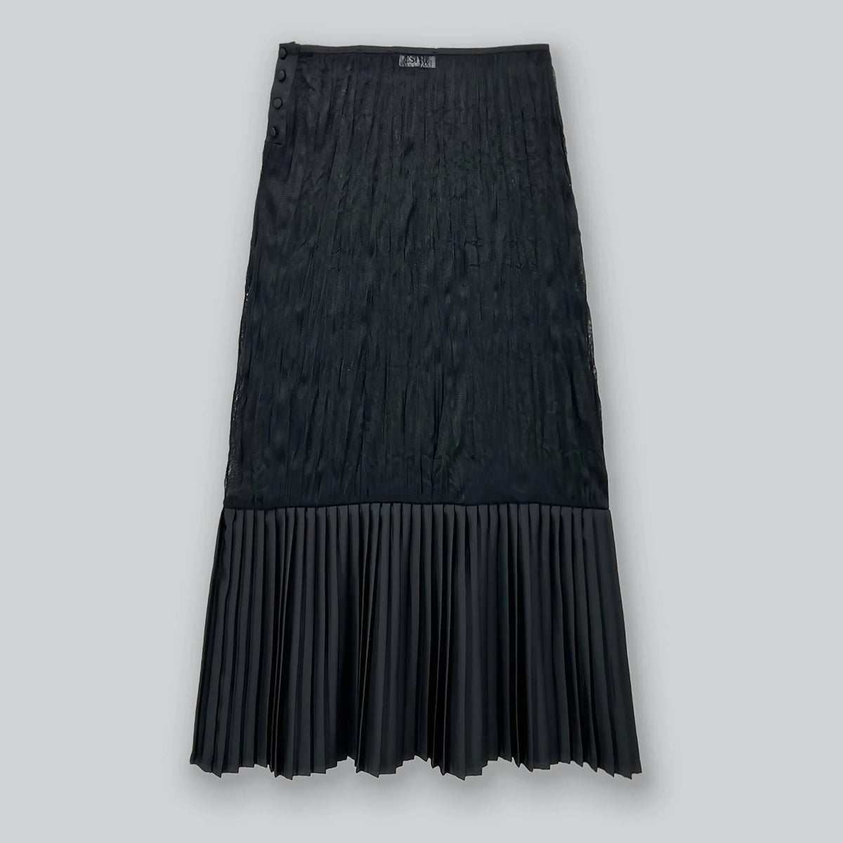 Sheer Crinkle Column Midi Skirt in Black