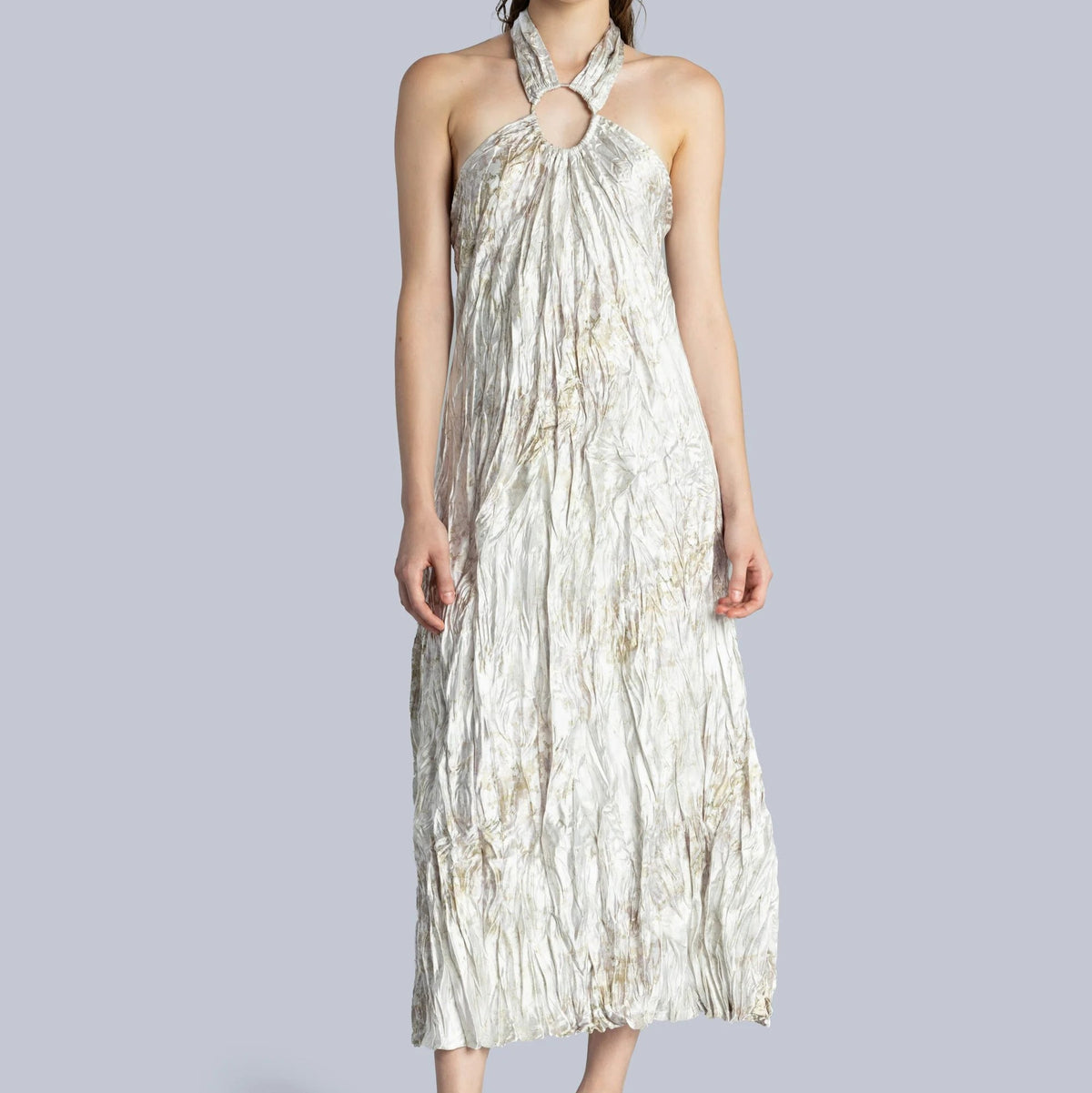 Crinkle Satin Maxi Dress in White Moonstone
