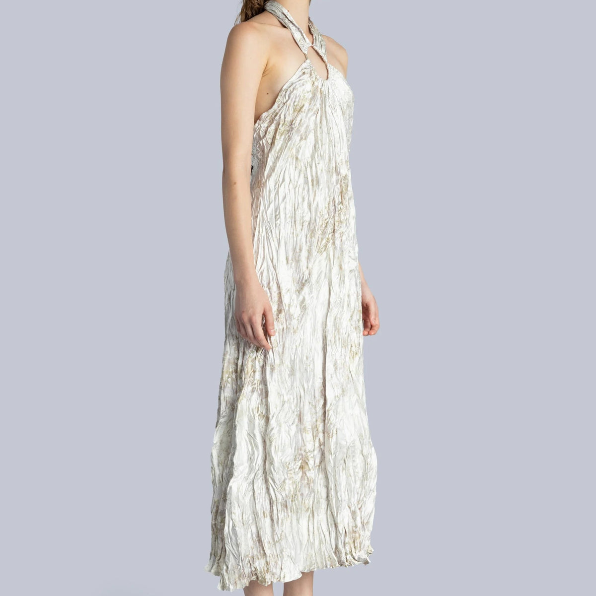 Crinkle Satin Maxi Dress in White Moonstone