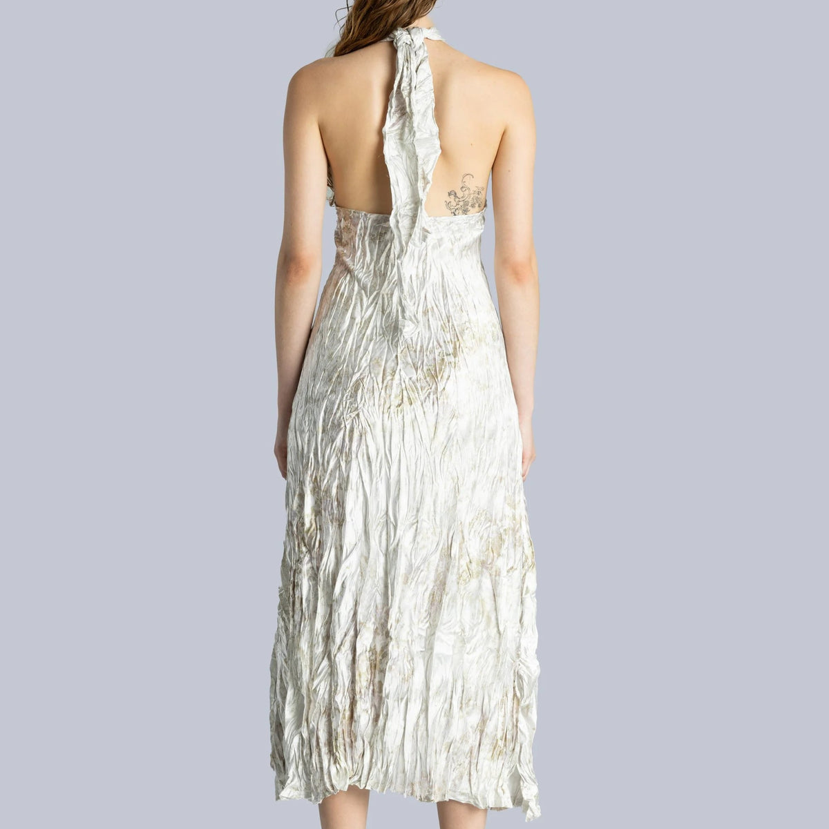 Crinkle Satin Maxi Dress in White Moonstone