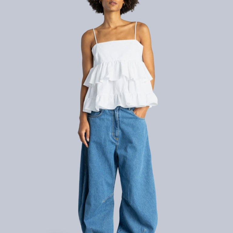 Babydoll Poplin Top in White