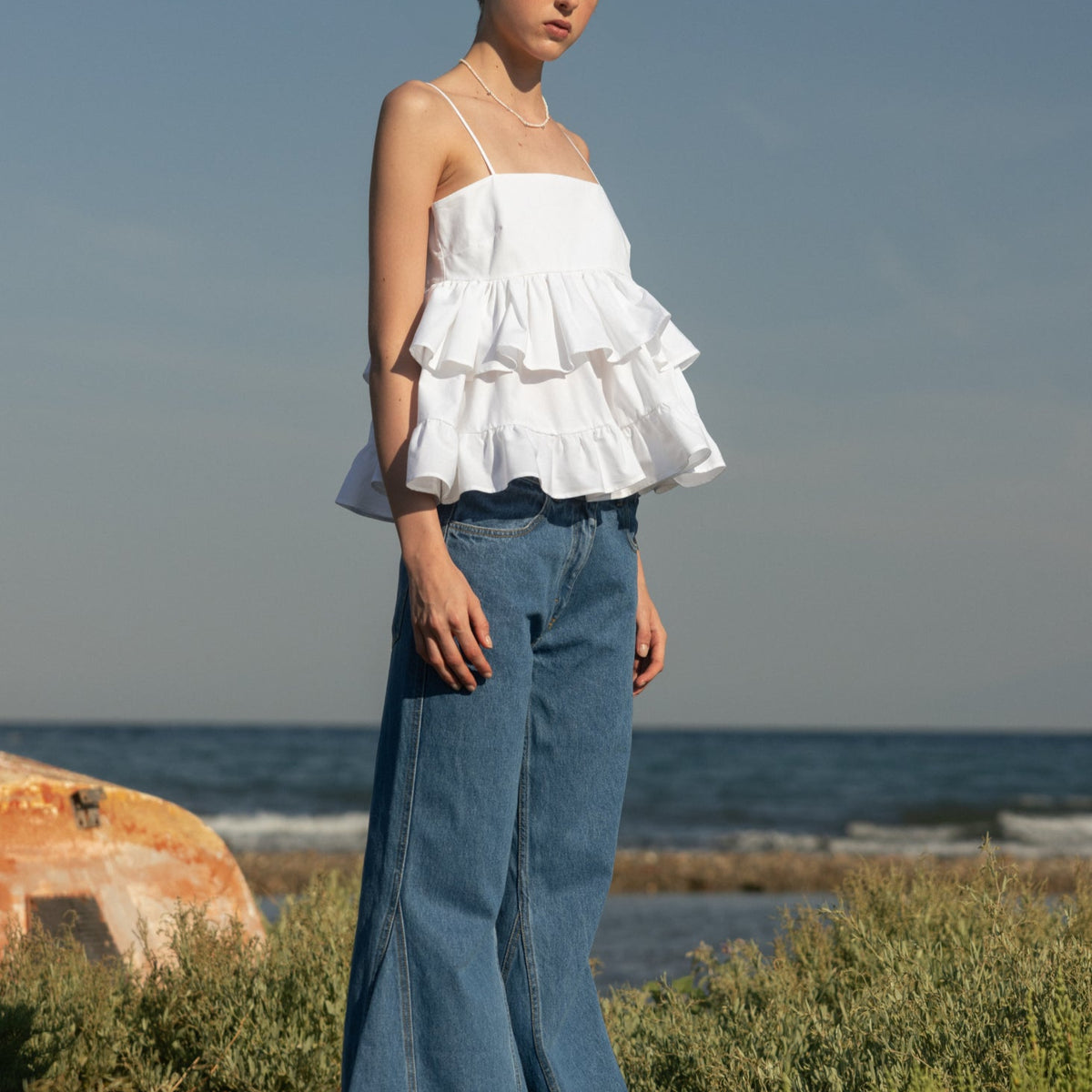 Babydoll Poplin Top in White
