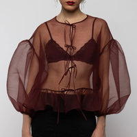 Volume Organza Bow Top in Red