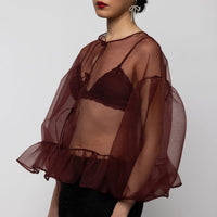Volume Organza Bow Top in Red