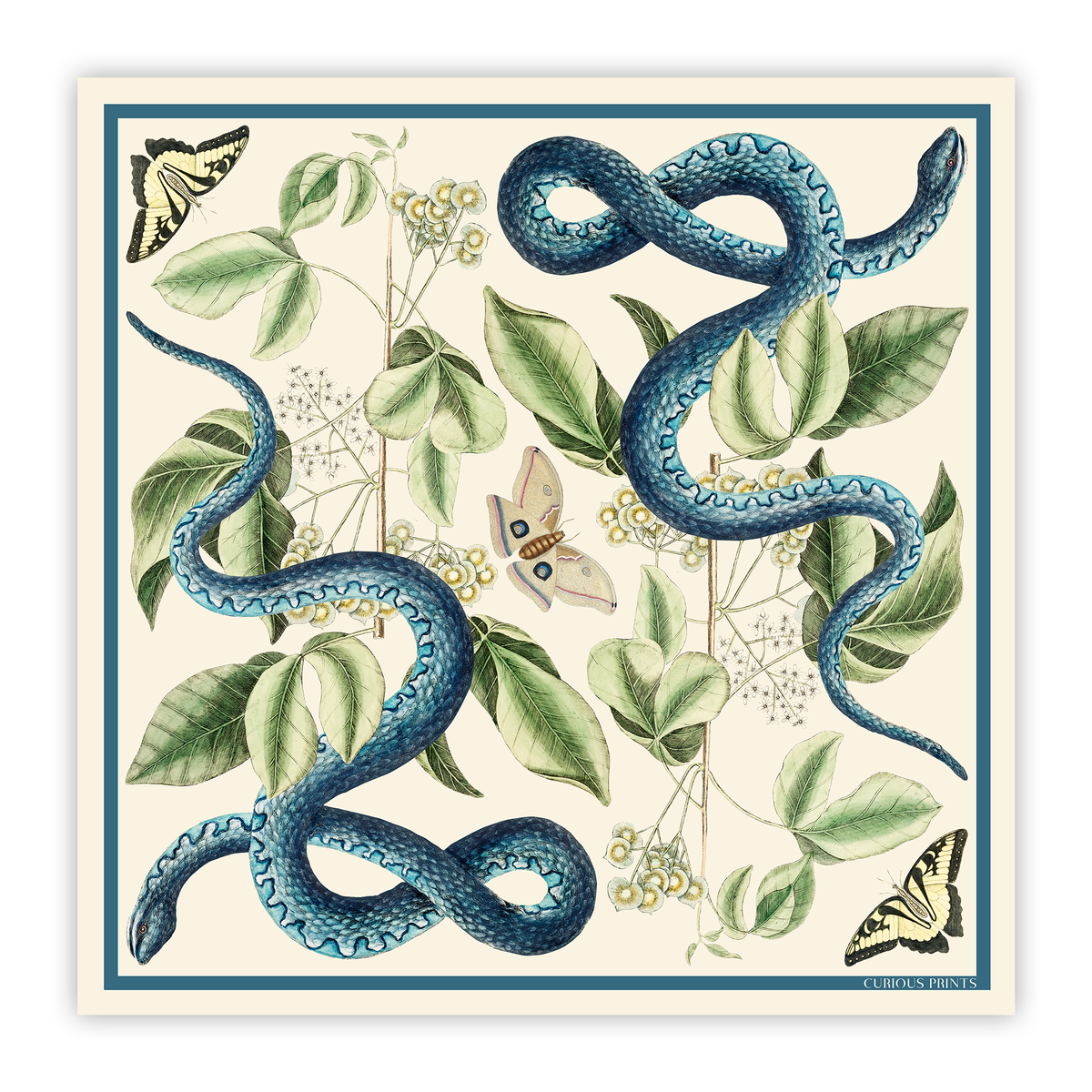 Blue Snake and Butterfly Silk Scarf
