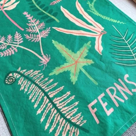 Pink & Green Fern Tea Towel