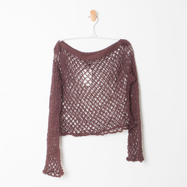 Mery Open Knit Sweater in Brown