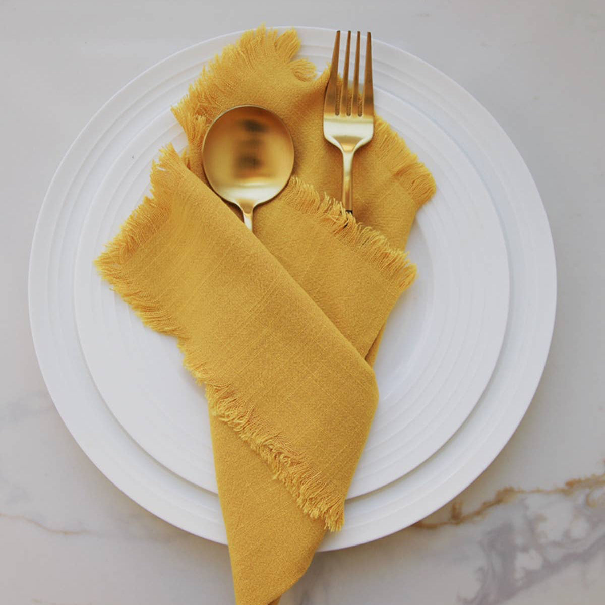 Plain Fringed Napkin in Turmeric