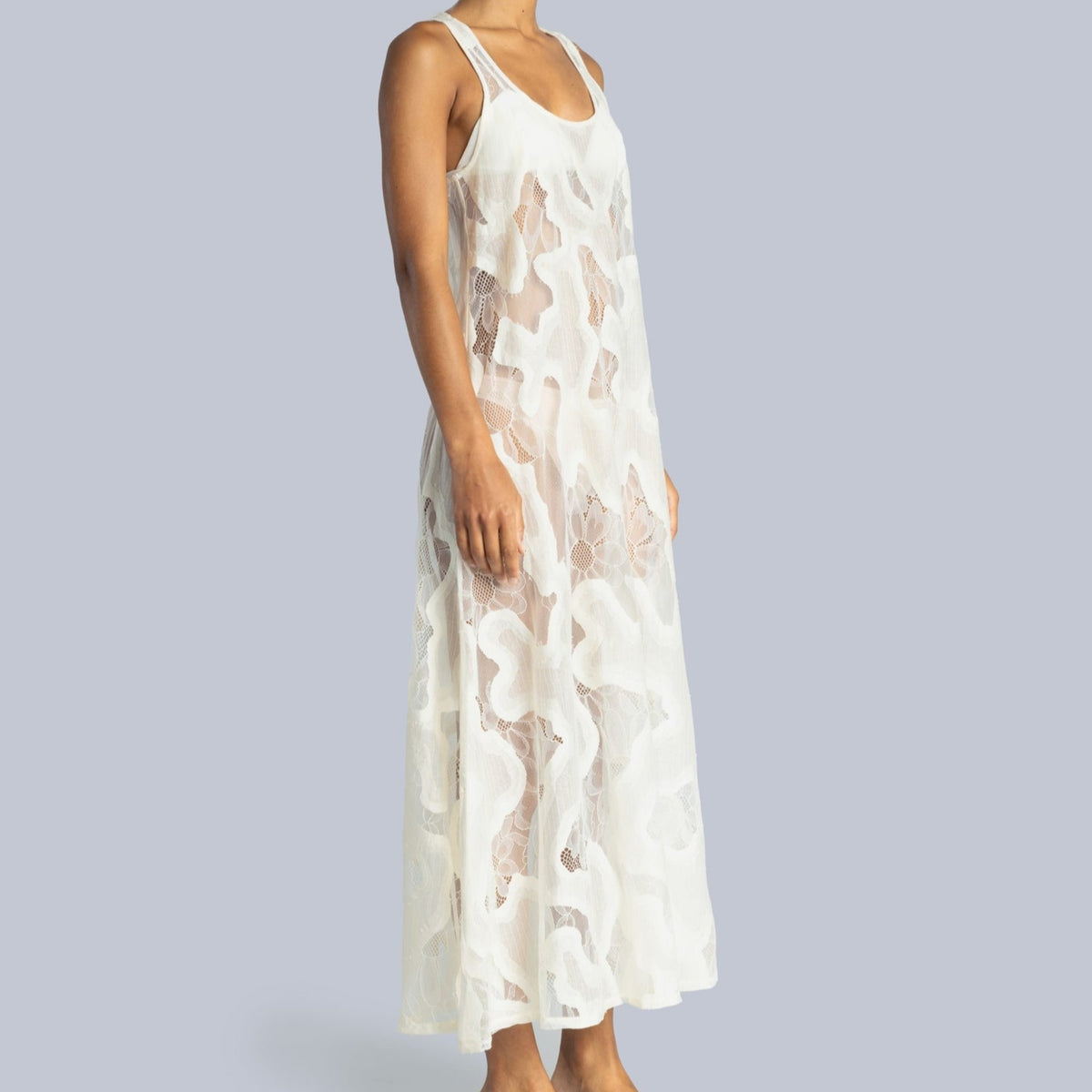 Sheer Lace Slip Dress in Off White