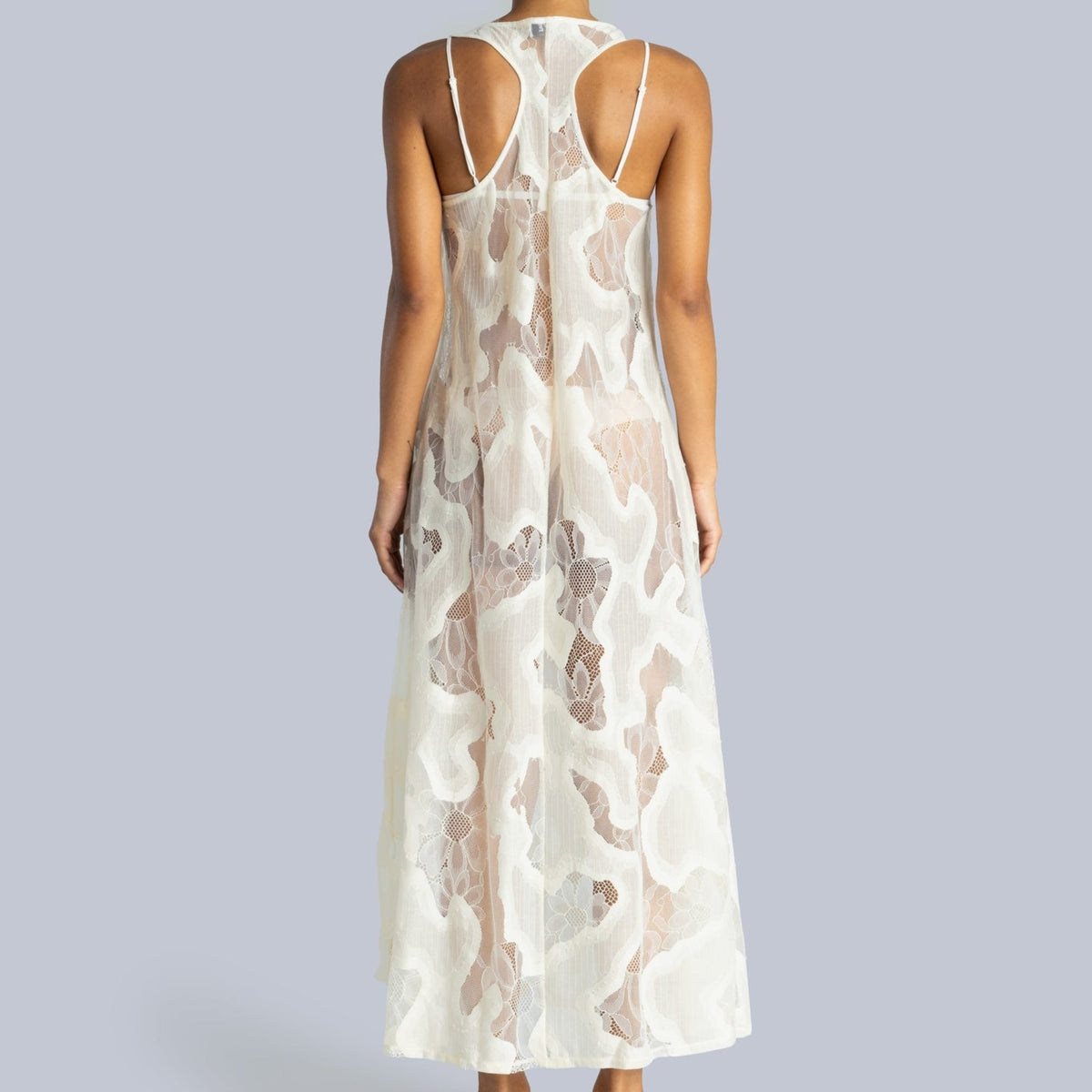 Sheer Lace Slip Dress in Off White
