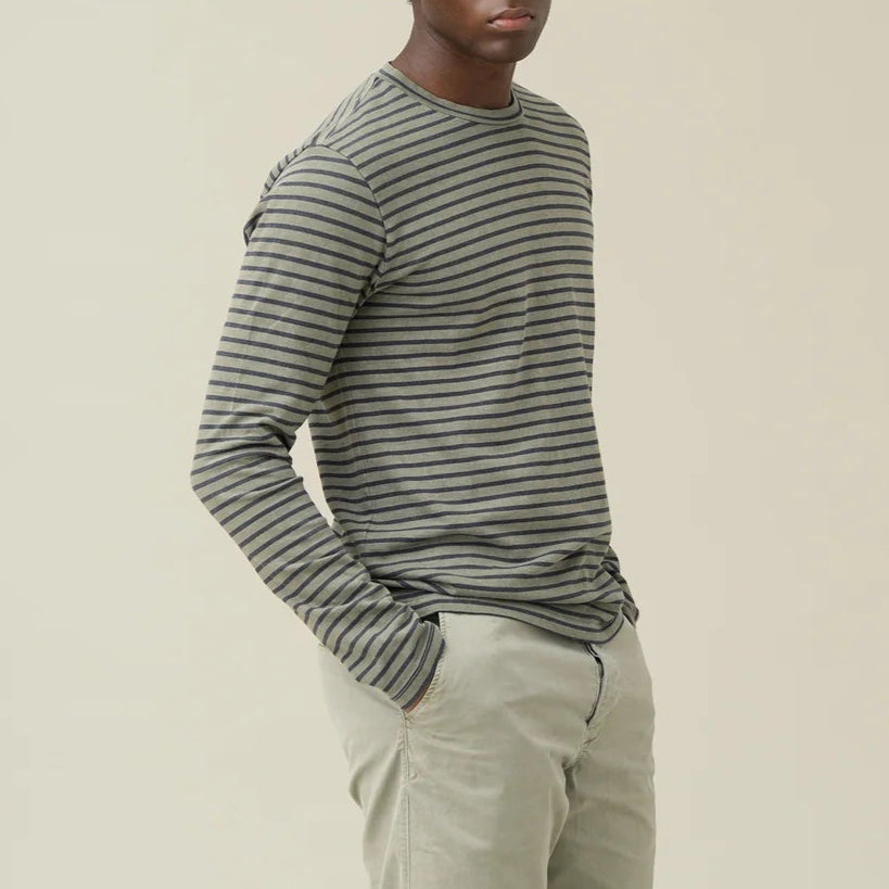 L/S Organic Hemp Stripe Tee in Lichen