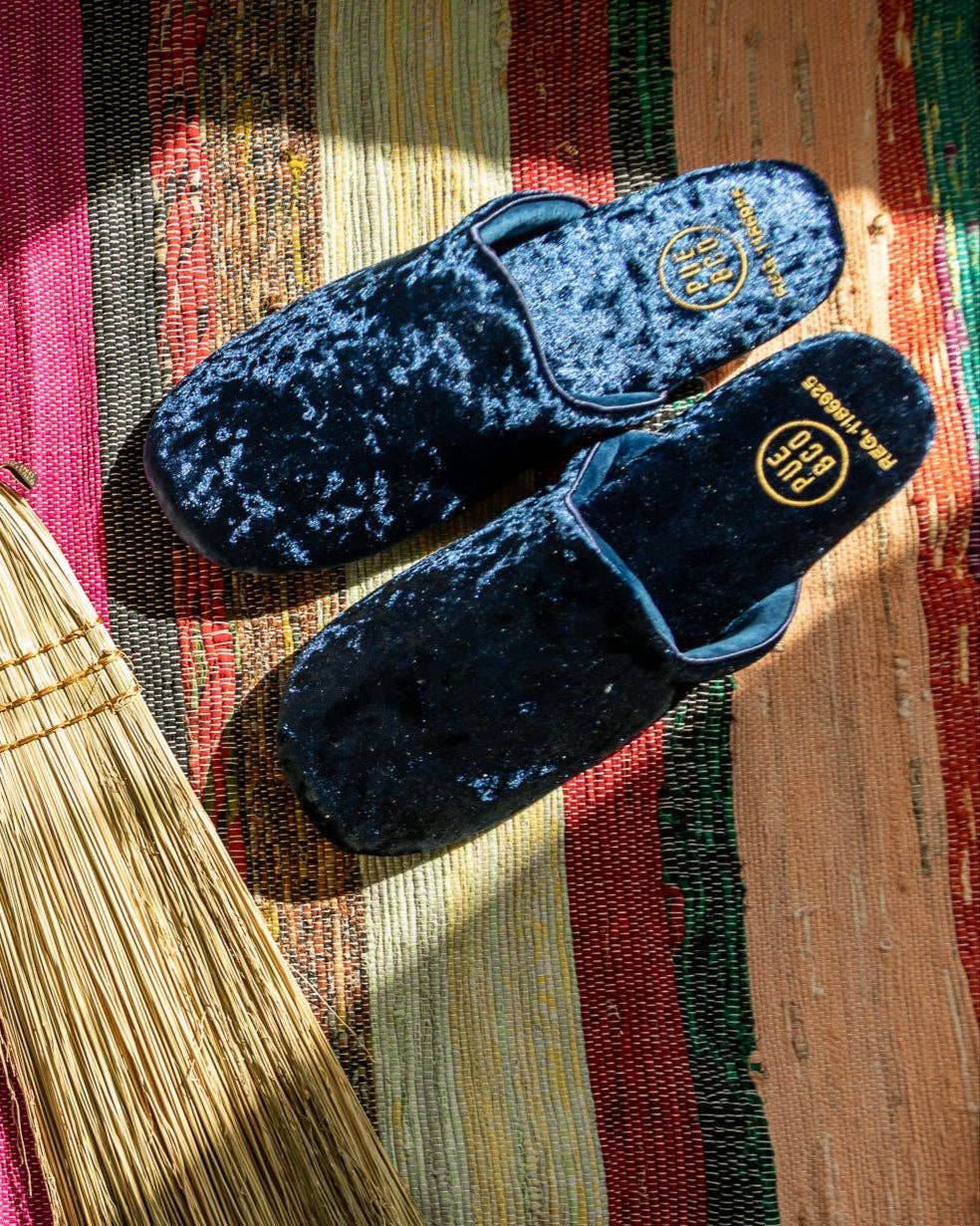 Velvet Slipper in Navy Blue