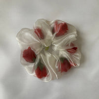 Mini Sheer Rose Stuffed Scrunchie in  Ivory / red