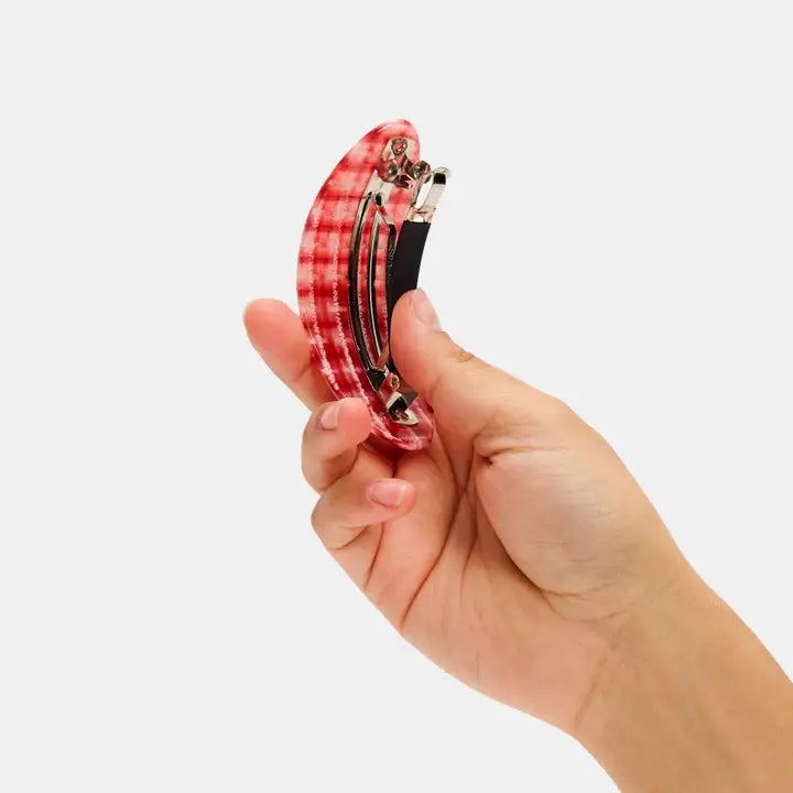 Oval Barrette in Red Plaid