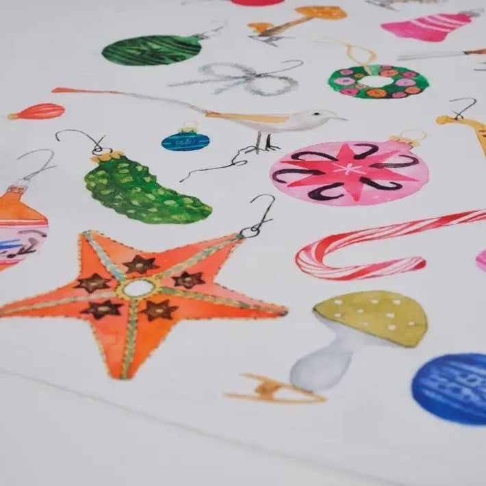 Tea Towel in Vintage Ornaments