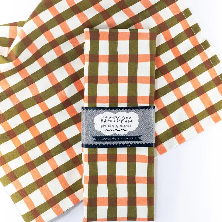 Picnic Tea Towel in Vermilion & Olive