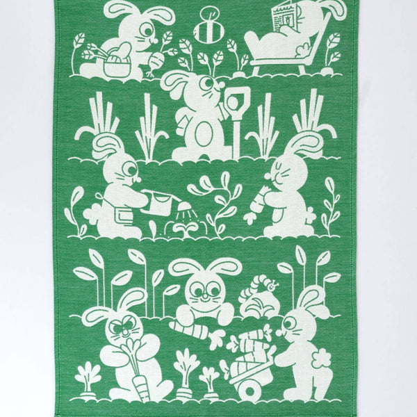 Tea Towel in Garden Rabbits
