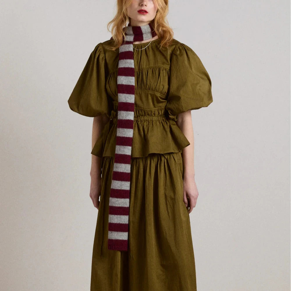 Stripe Skinny Scarf in Burg/Grey