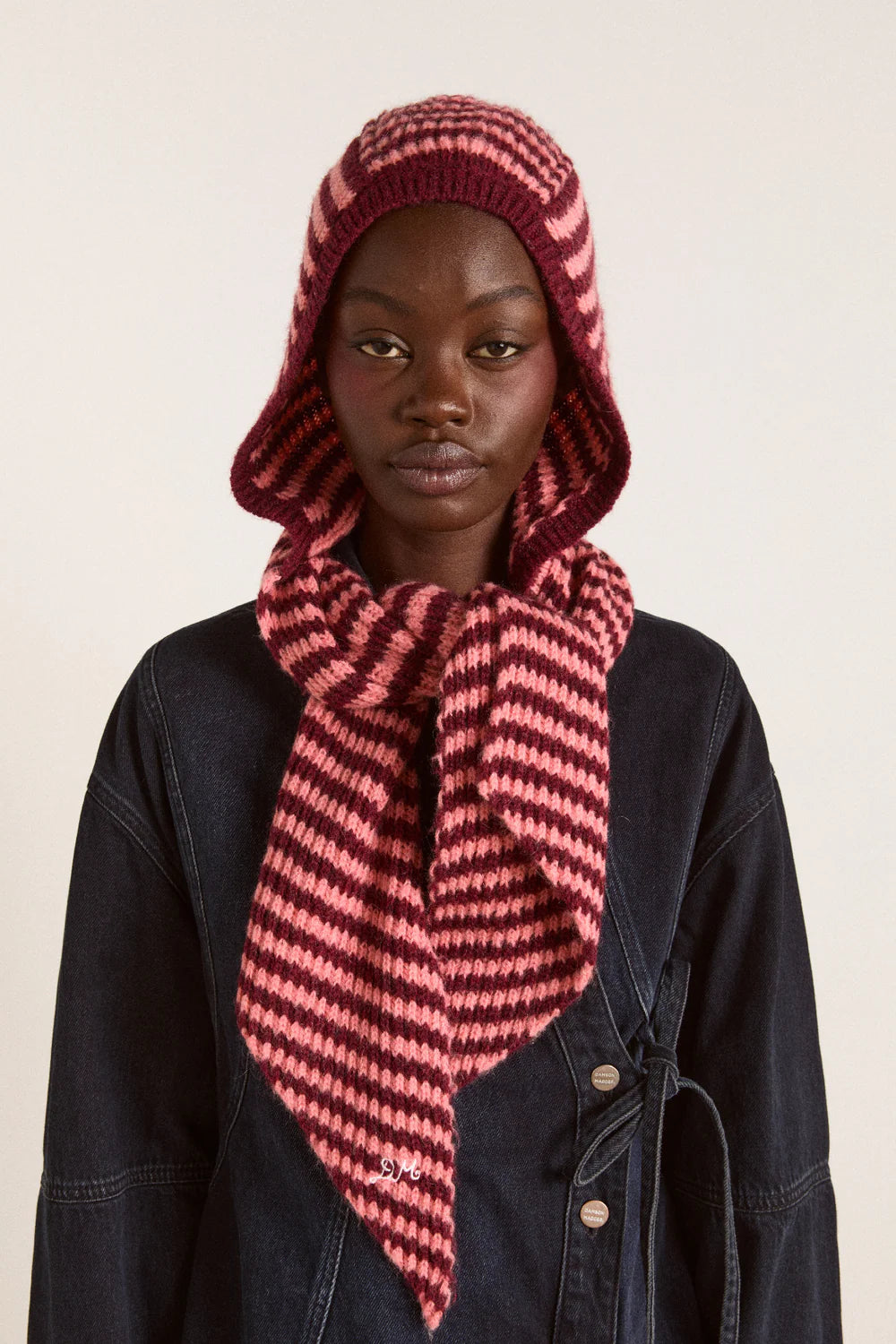 Tie Front Hood in Pink Stripe