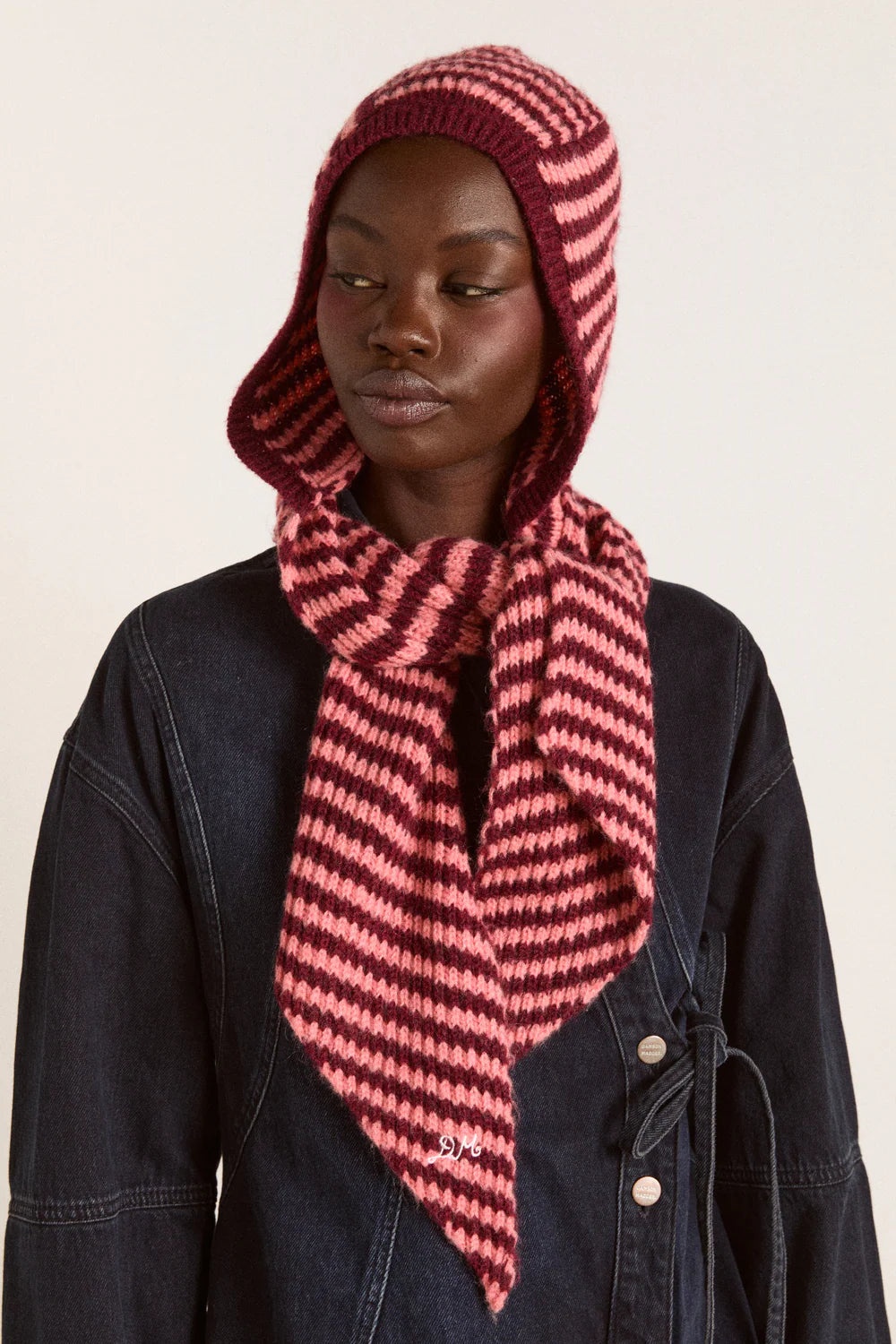 Tie Front Hood in Pink Stripe