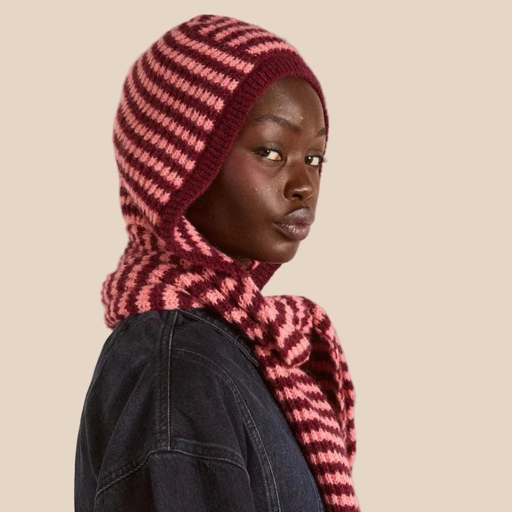 Tie Front Hood in Pink Stripe