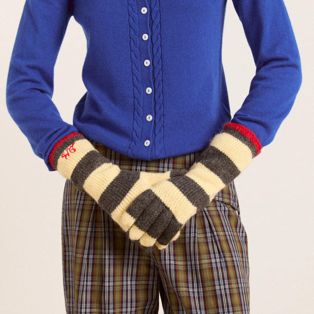Striped Gloves in Butter/Charcoal