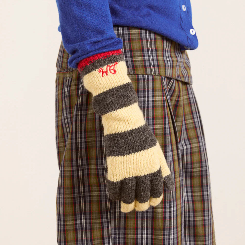 Striped Gloves in Butter/Charcoal