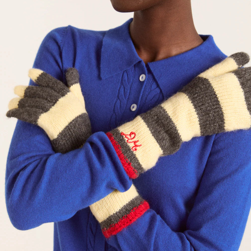 Striped Gloves in Butter/Charcoal