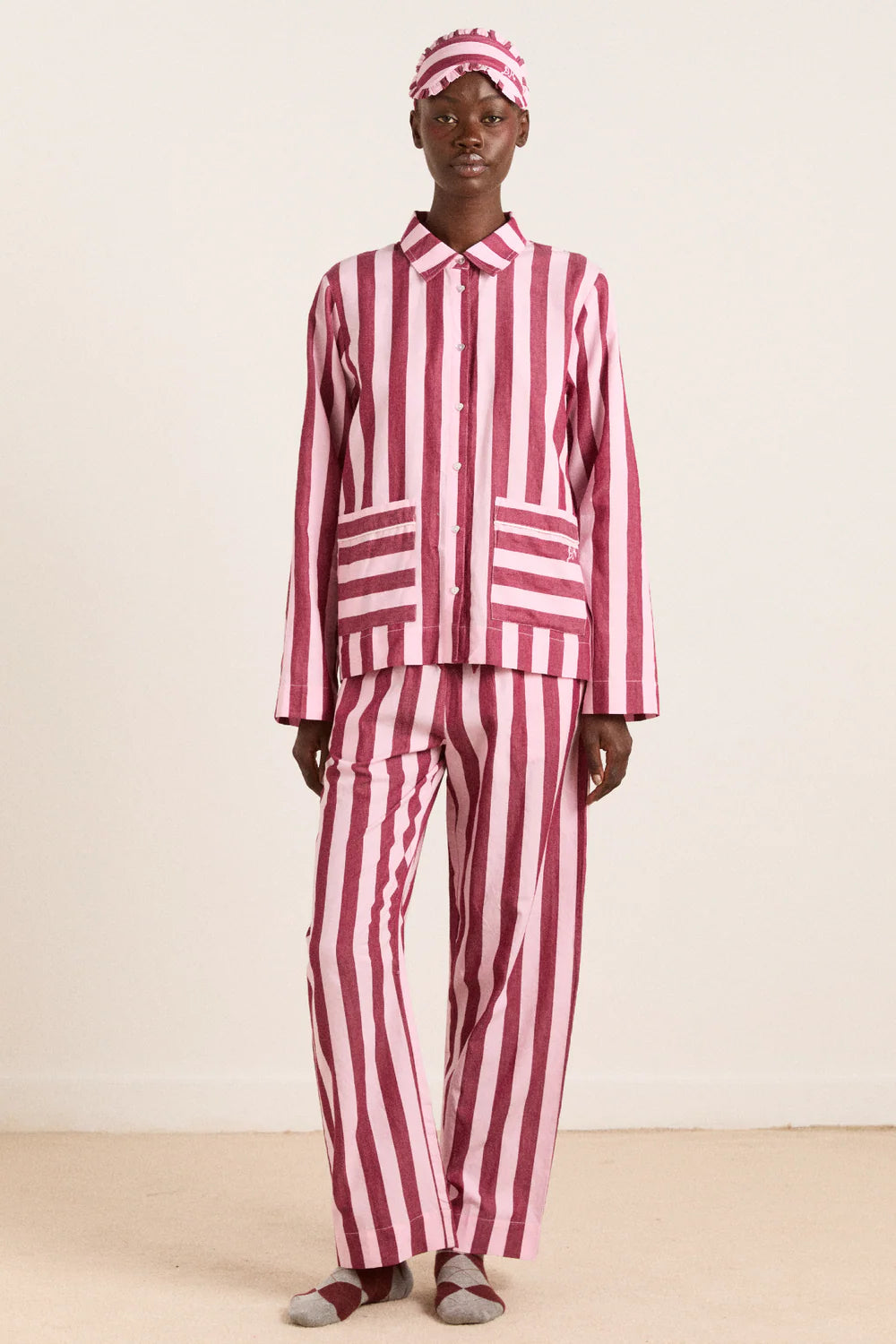 Florie PJ Set in Burg/Pink Stripe
