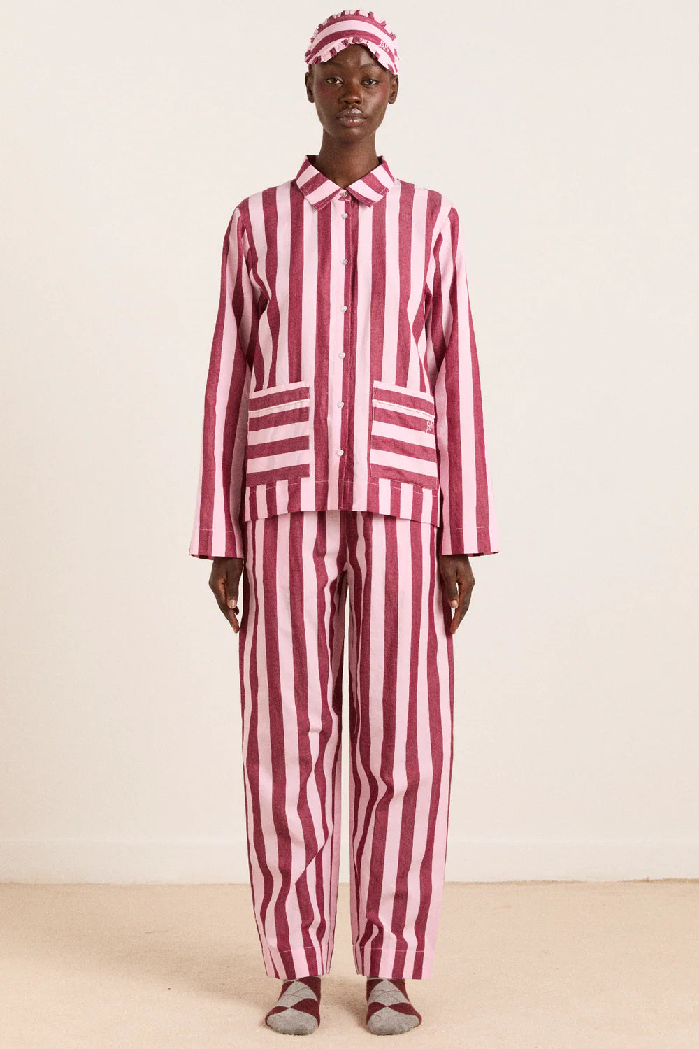 Florie PJ Set in Burg/Pink Stripe
