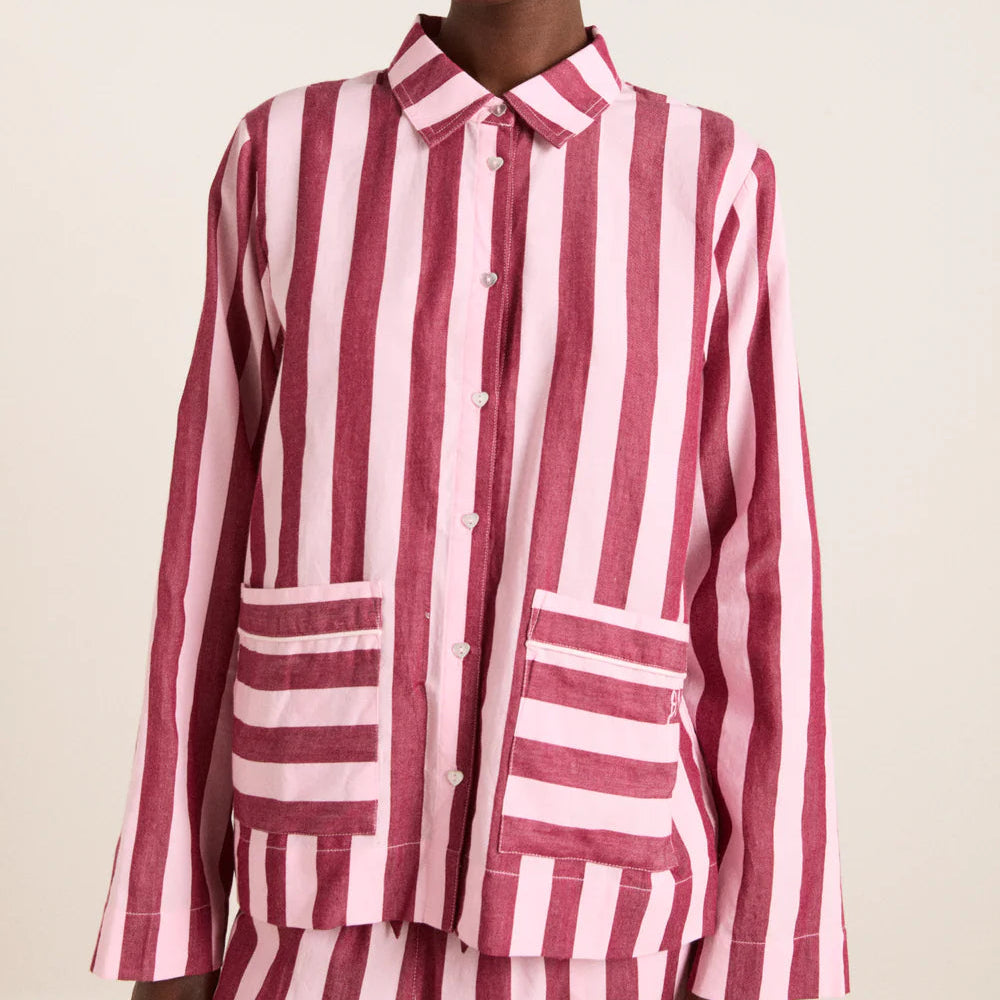 Florie PJ Set in Burg/Pink Stripe