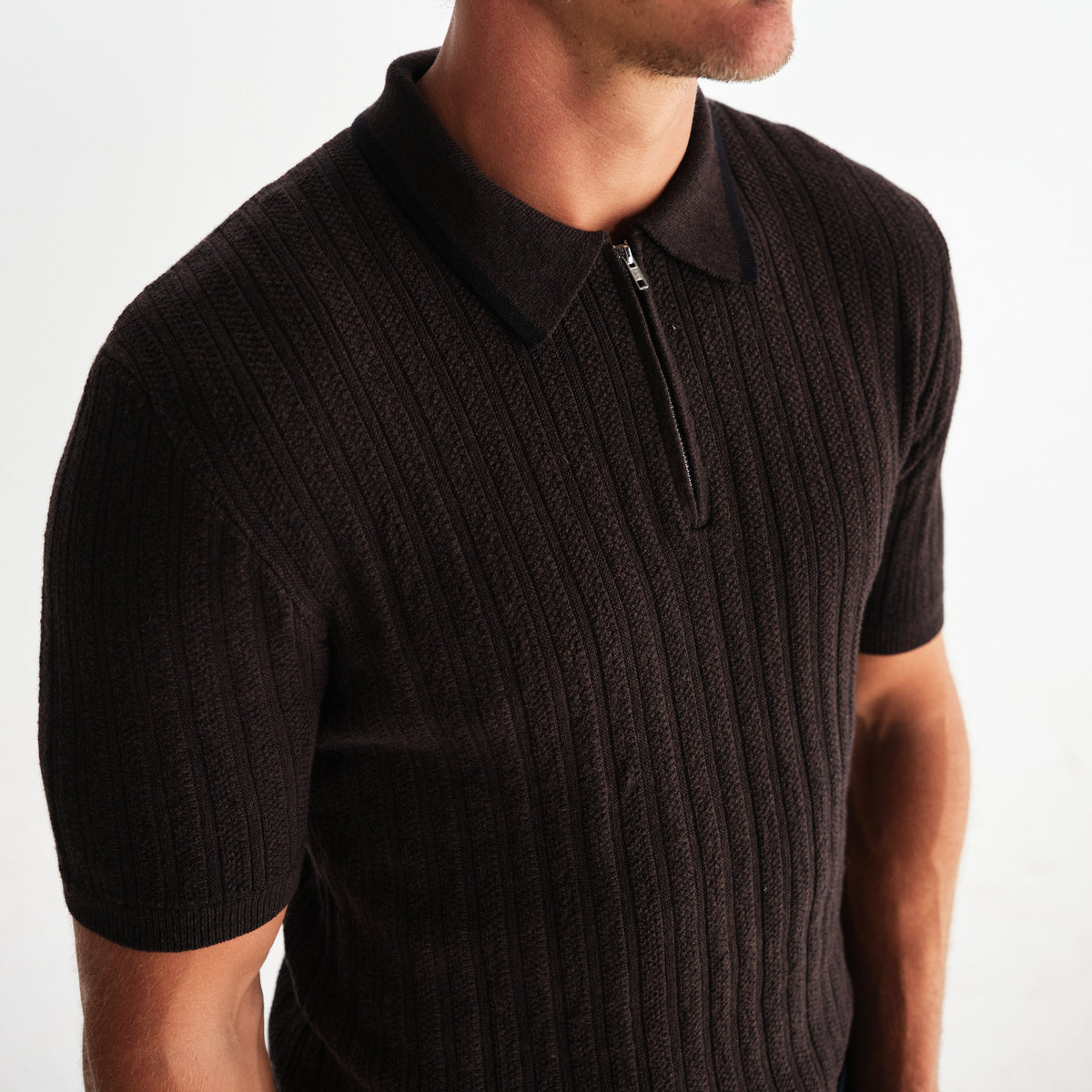 Bury Zip Polo in Dark Brown
