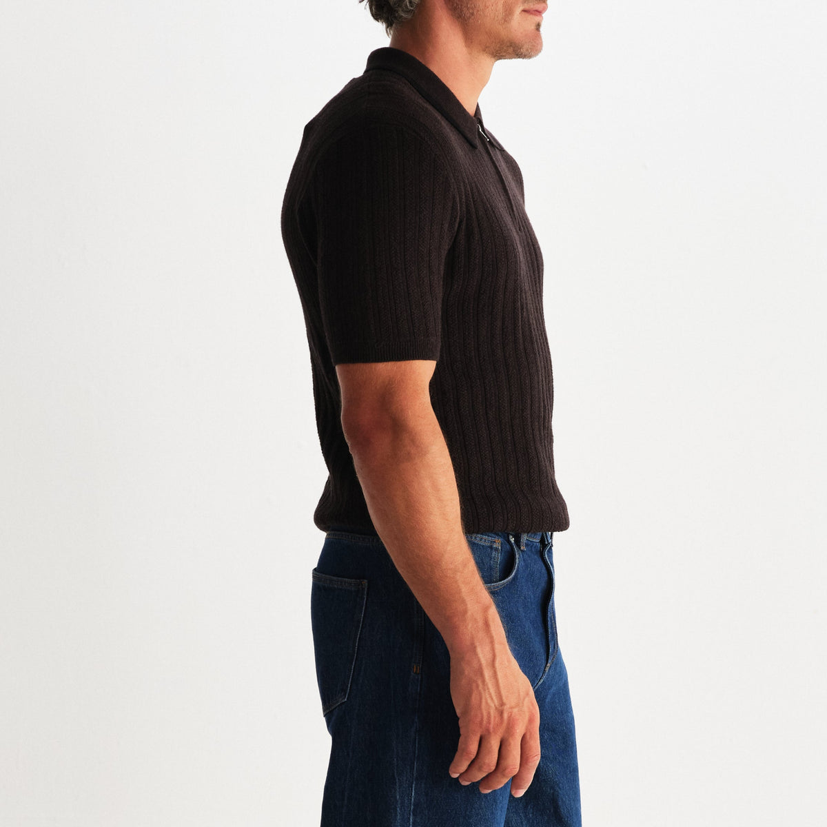 Bury Zip Polo in Dark Brown