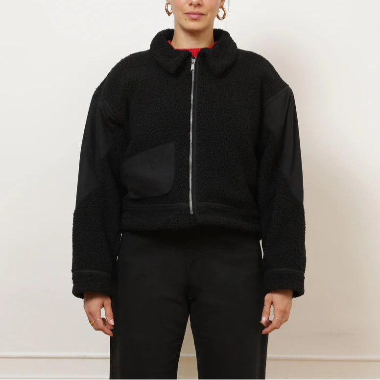 Vanessa Shearling Bomber Jacket in Black