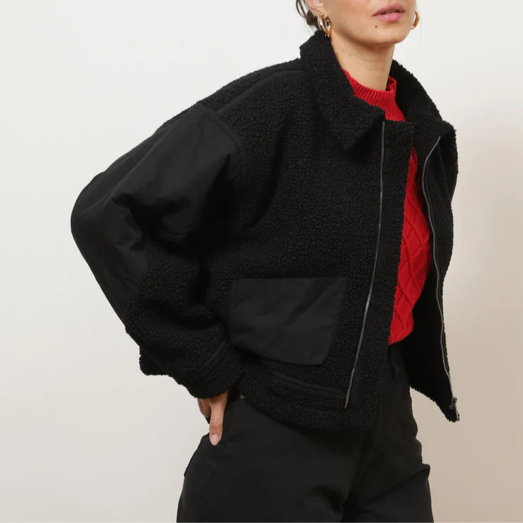 Vanessa Shearling Bomber Jacket in Black