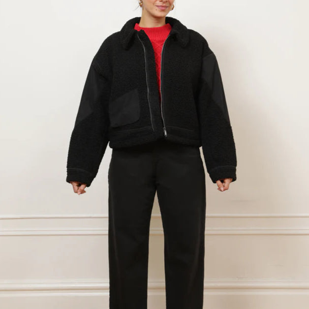 Vanessa Shearling Bomber Jacket in Black