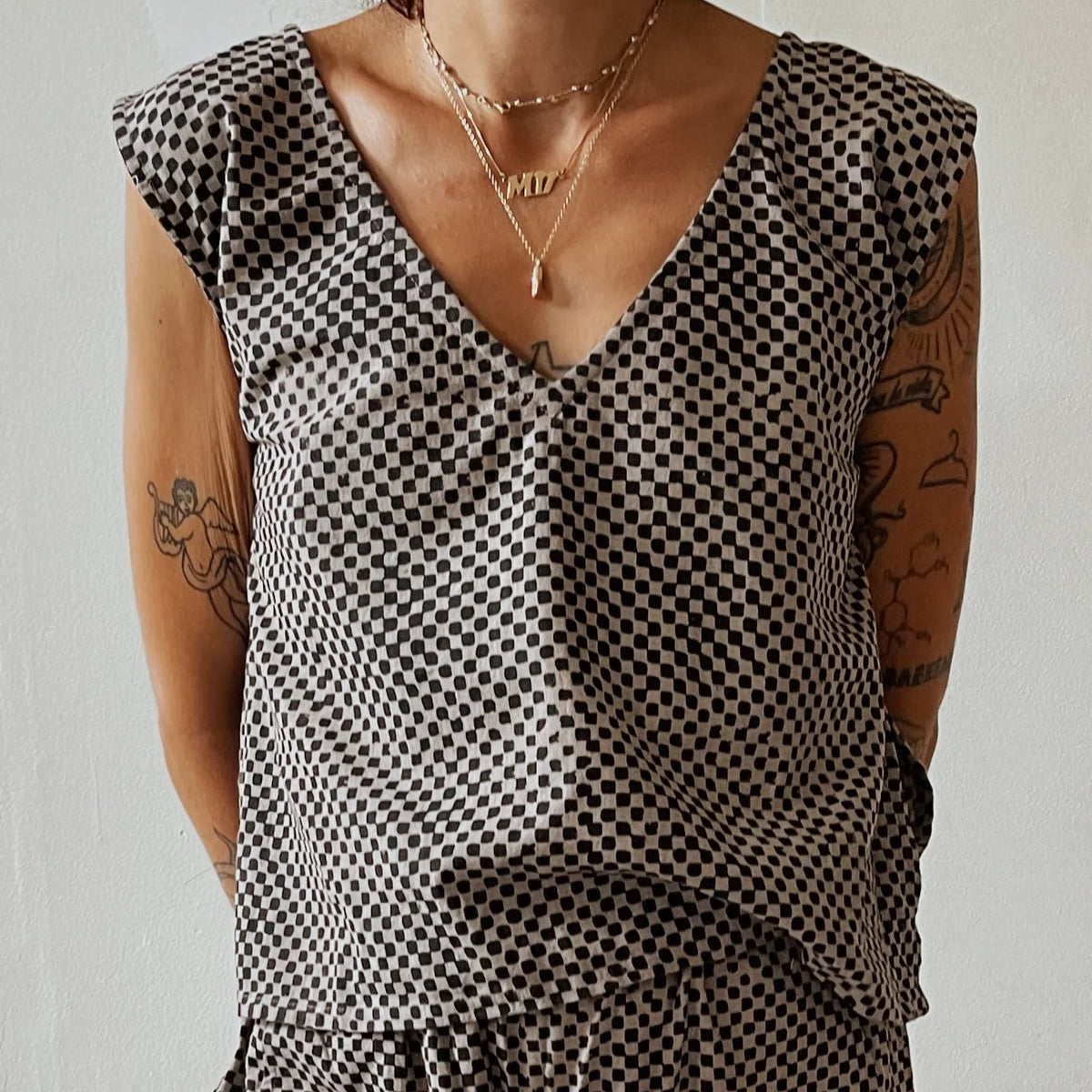 Handloom Blouse Tank Top in Mosaic Checkered