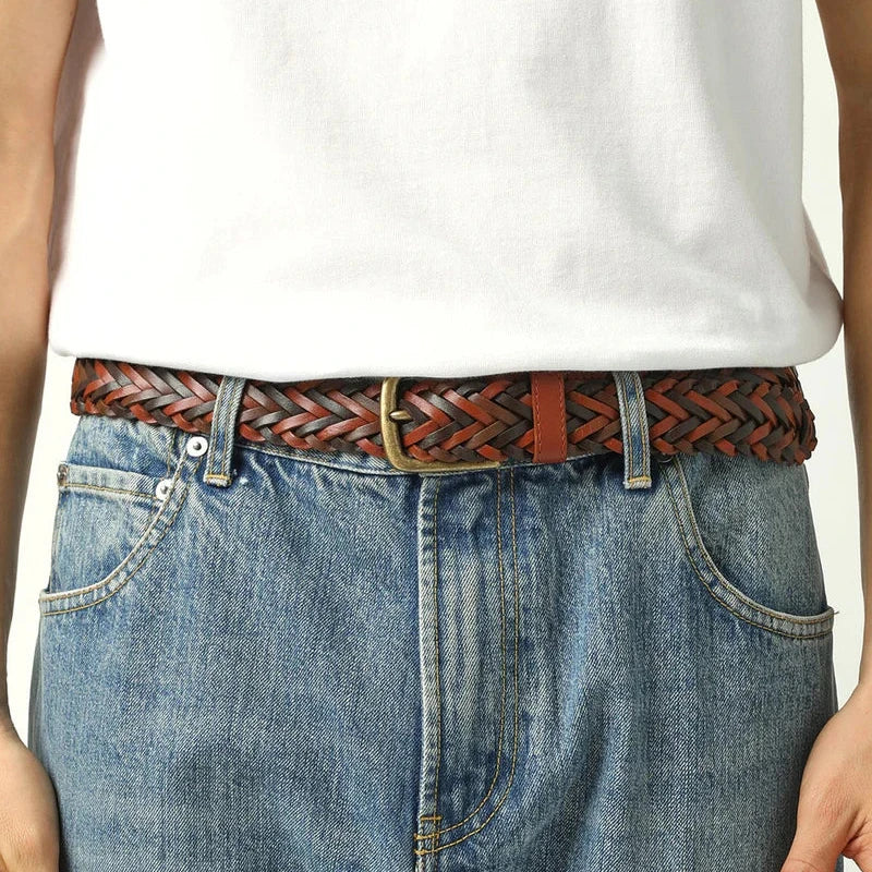 Braided Leather Belt in Brown