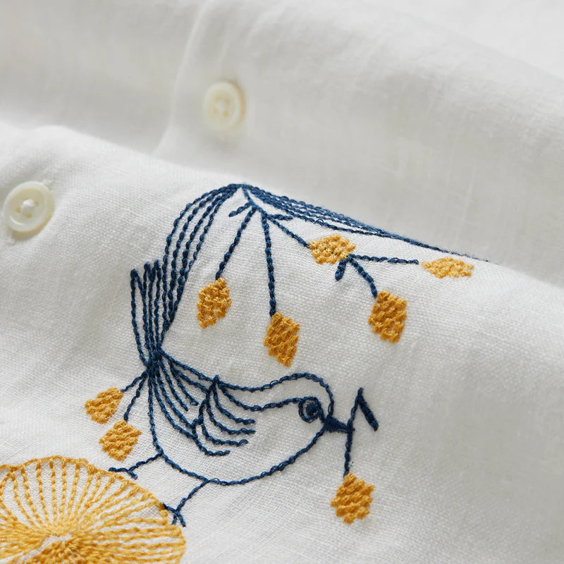 Embroidery Bird and Flowers Shirt