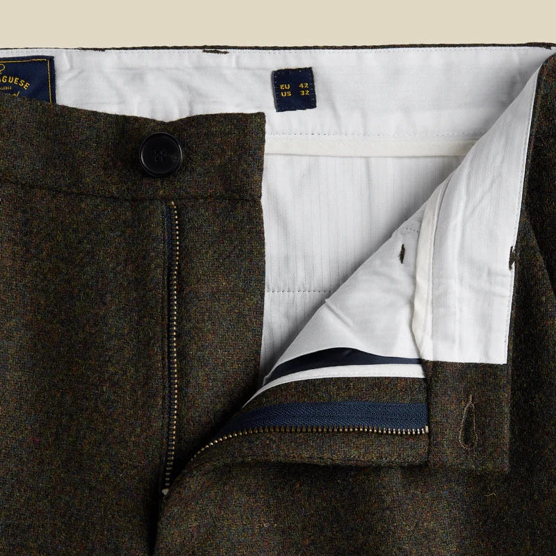 Single Pleat Wool Trousers in Forest Green