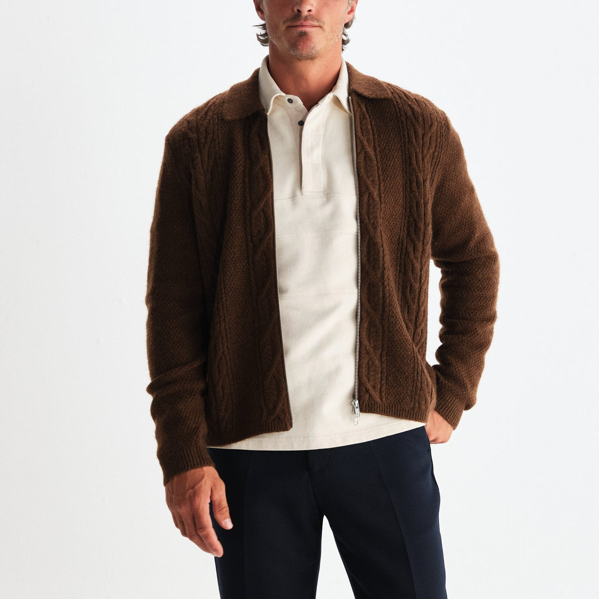 Friar Zip Knit Jacket in Brown