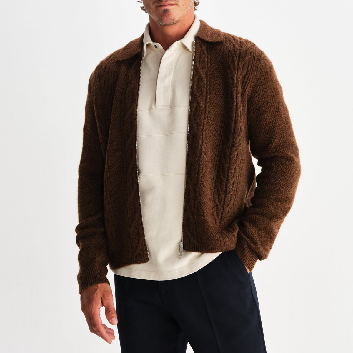 Friar Zip Knit Jacket in Brown