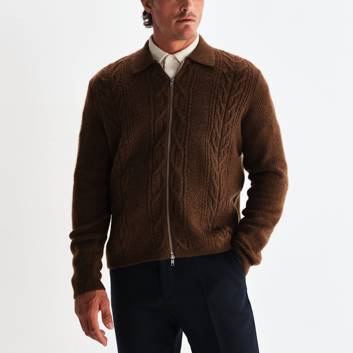 Friar Zip Knit Jacket in Brown