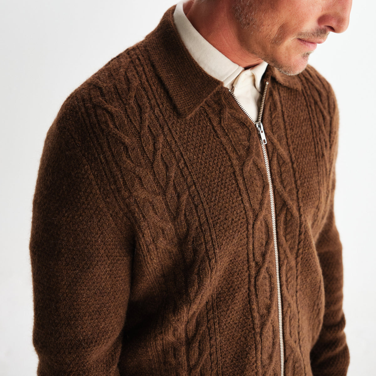 Friar Zip Knit Jacket in Brown