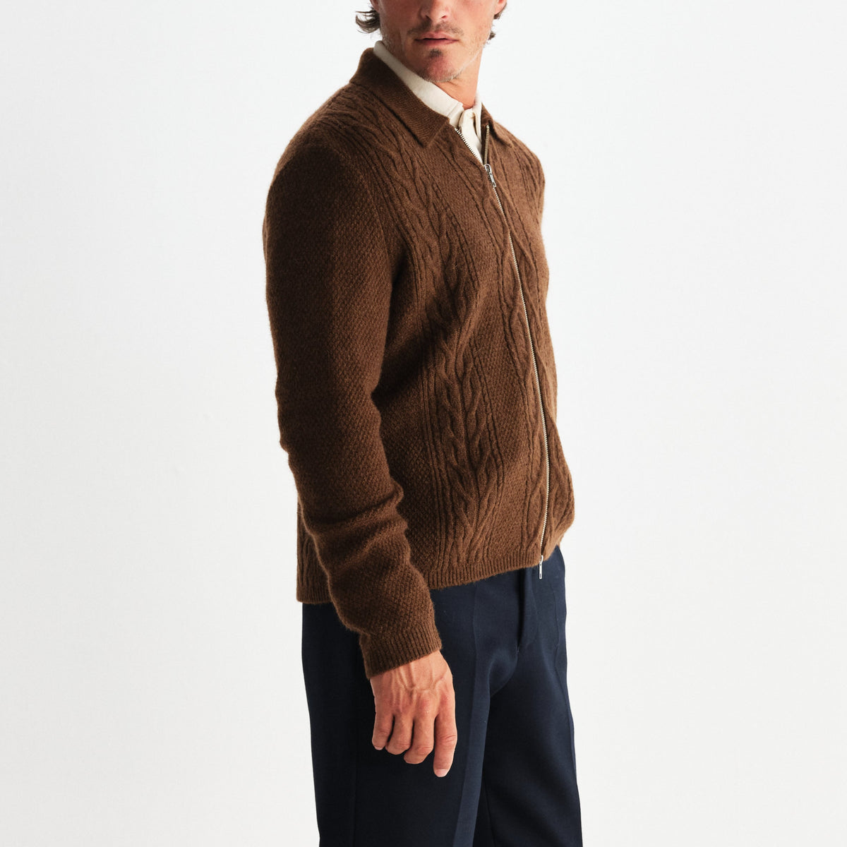 Friar Zip Knit Jacket in Brown