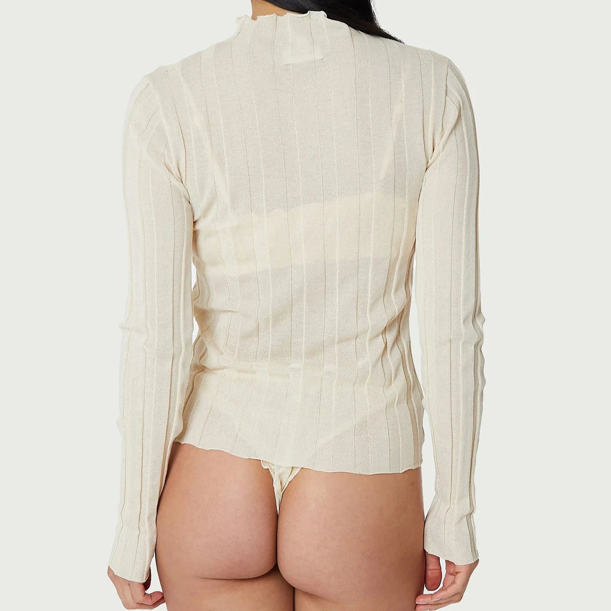 Wide Ribbed Knit Mock Neck in Ecru