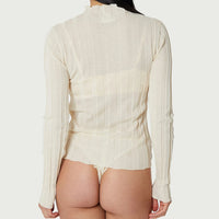 Wide Ribbed Knit Mock Neck in Ecru