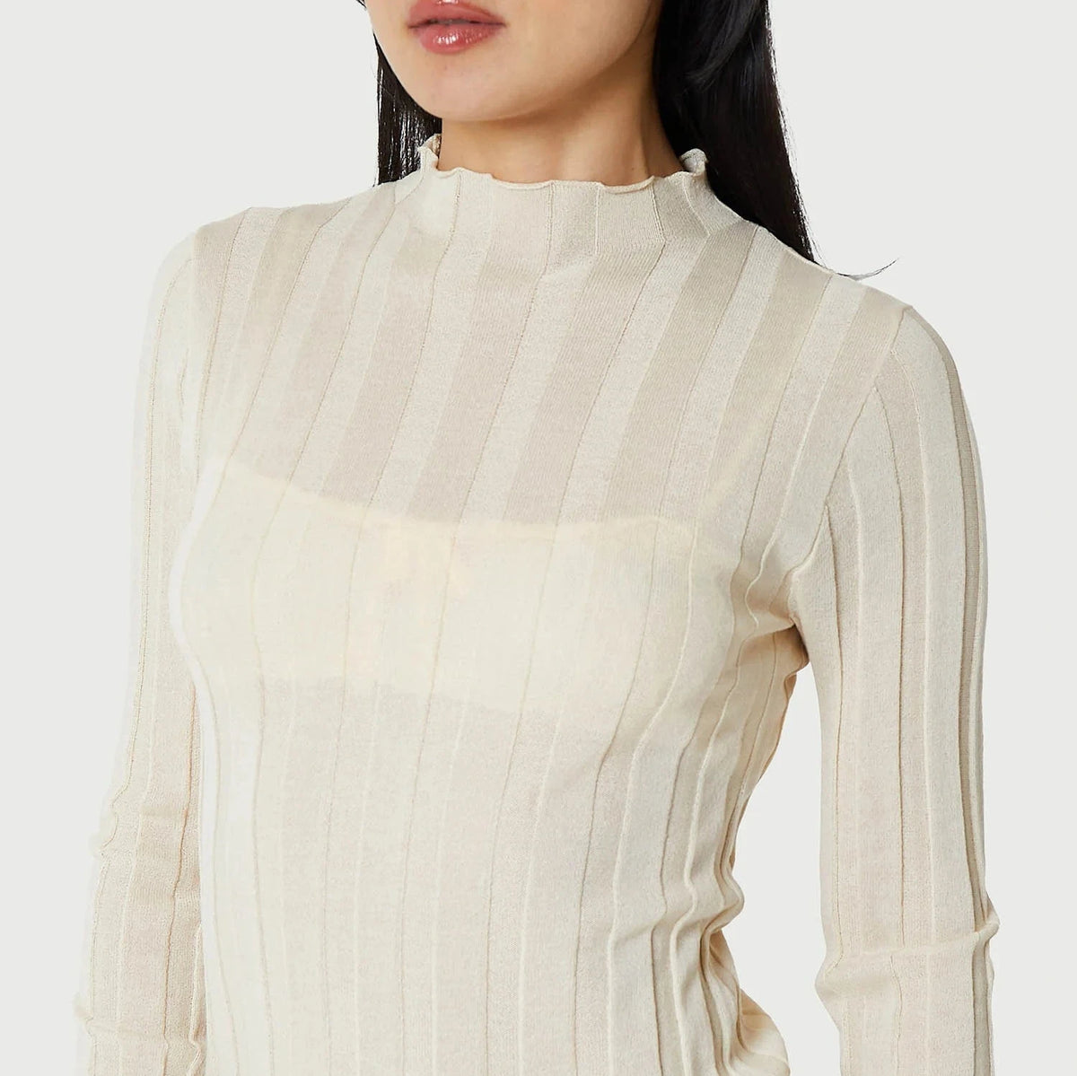Wide Ribbed Knit Mock Neck in Ecru