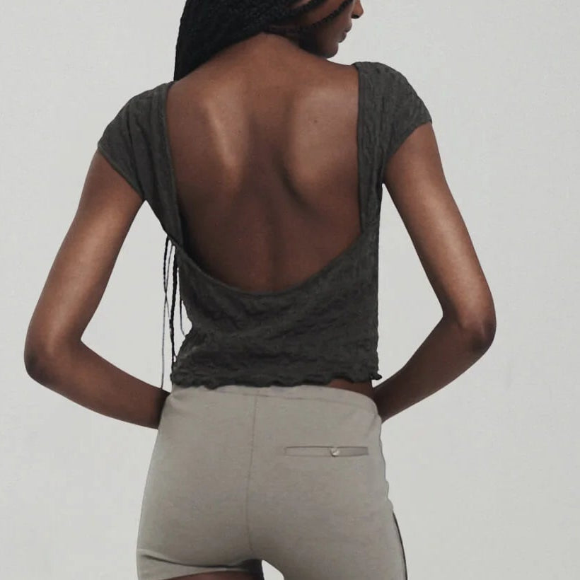 Low-Cut Back Top in Olive Green